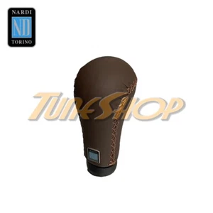 NARDI PRESTIGE LINE MANUAL GEAR SHIFT SHIFTER KNOB BROWN SMOOTH LEATHER STITCH - Foto 1 di 1
