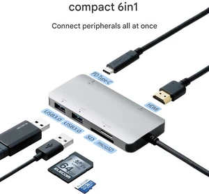 USB Type-C Hub Docking Station 6 in 1 100W PD Elecom DST-C12SV EC HDMI PD - Bild 1 von 9