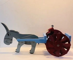 Vintage Large Wooden Folk Art Whirligig Man In Horse Drawn Wagon Primitive 24” - Picture 1 of 12