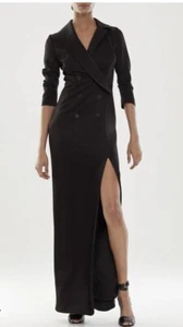 Abito/abito da smoking formale da donna HALSTON nero raso lunghezza intera taglia 6 Petite - Foto 1 di 13