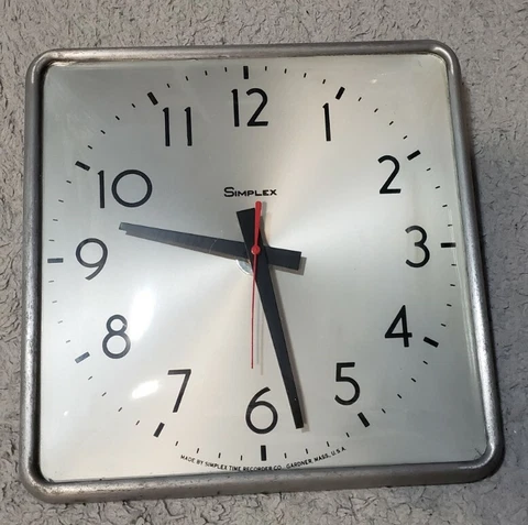 10.5" Square Simplex Battery School Wall Clock Convex Glass 8135? Aluminum USA Cover