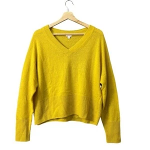 Cuyana Yellow V Neck Wool Cashmere Boxy Fit Sweater Size Large - Picture 1 of 7