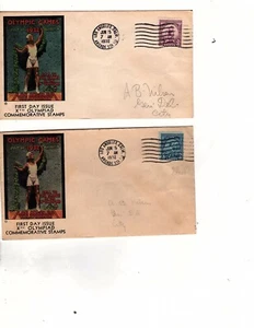 US FDC. 1932 3c and 5c L.A. Olympics, FIRST CACHET R.E. Bennett (mb14 - Picture 1 of 1