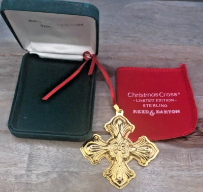 Croce di Natale Reed & Barton 2000, placca oro su argento sterling, con scatola - Immagine 1 di 4