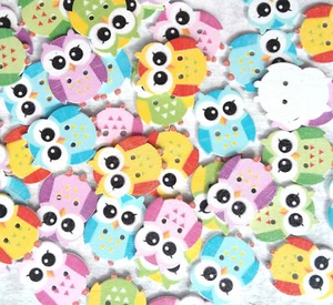 10 Owl Wooden Buttons Children Animal Fun Knitting Sewing Crocheting Craft - Picture 1 of 1