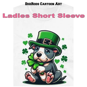 Pitbull Pitbull Welpe #1 Irish Pride Kobold DigiPups Cartoon Damen T-Shirt - Bild 1 von 4