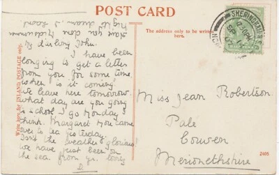 GB „SHERINGHAM.R.S.O / NORFOLK“ double circle 27mm on very fine vintage postcard - Image 1 of 3