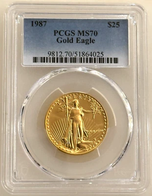 1987 $25 American Gold Eagle PCGS MS70 - 1/2 oz coin - Image 1 of 2