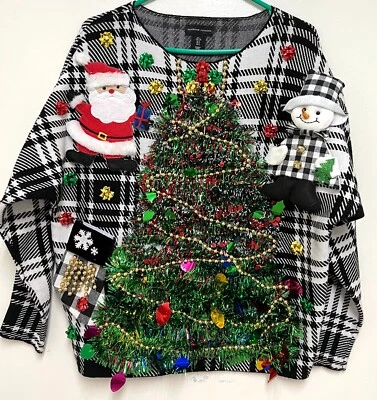 Suéter de Natal feio feito à mão original Adrienne Vittadini tamanho G - Imagem 1 de 4