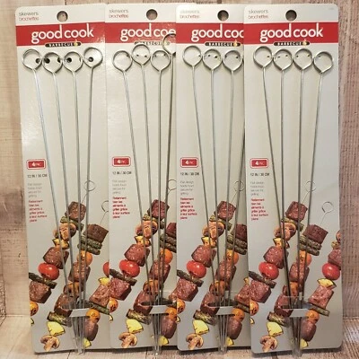 Lot Of 4(16) Stainless Steel Barbecue Metal Hook Grilling Skewers Kebab BBQ  - Image 1 of 4