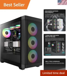 ATX Mid Tower Computer Case Tempered Glass, Gaming PC Case Support Dual 360mm... - Picture 1 of 15