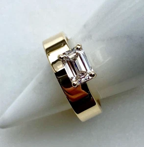 Anello solitario moissanite taglio smeraldo est ovest larga fede nuziale regalo lei - Foto 1 di 5