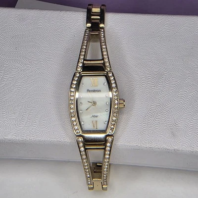 ARMITRON Now Gold Tone Ladies Quartz Watch Crystal Bezel New Battery Running - image 1 of 4