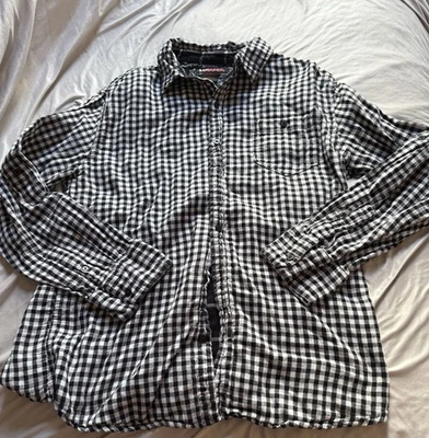 Camisa de franela Tony Hawk XL negra blanca a cuadros guinga manga larga abotonada Foto 1 de 3