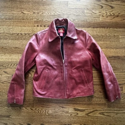 Vintage GAP 90s Y2K Oxblood Red Lined Heavy Leather Jacket Size S Motorcycle Zip - Image 1 of 4