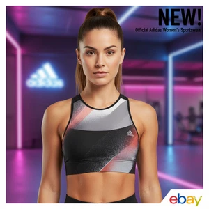 Adidas GD4537 Ladies Confidence Bra Top Black/White/Pink Bras Size M - Picture 1 of 3