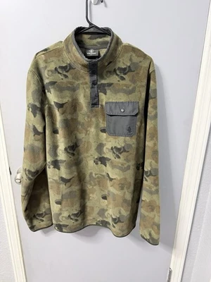 Volcom Pullover Men Large Green Camouflage Sweater T Snap Fleece Mock Neck, EUC. - Image 1 of 4