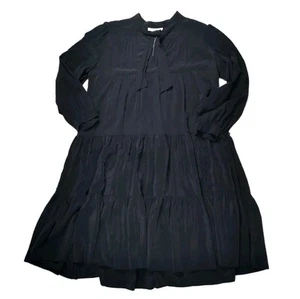 Satch 100% Pure Silk Black Long Sleeve Neck Ties Tiered Dress Women's Size M/L - Picture 1 of 9