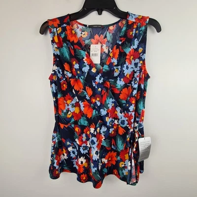Blusa Top West Kei Para Mujer Mediana Estampado Floral Imitación Envoltura Sin Mangas Tejida Nueva con Etiquetas Foto 1 de 4