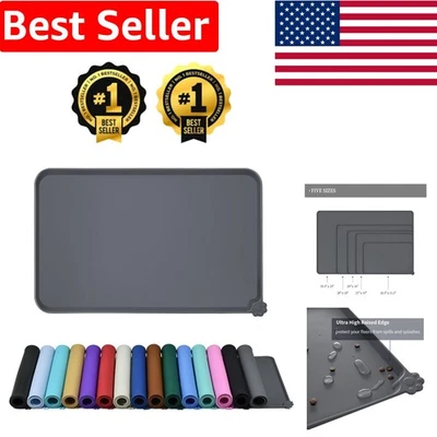 Alfombra de alimentación de silicona duradera para mascotas con bordes altos - antideslizante, gris 18,5" x 11,5" Foto 1 de 4