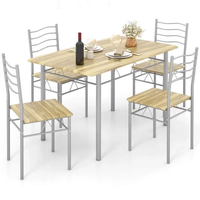 Conjunto de mesa de jantar 5 peças madeira metal cozinha café da manhã móveis com 4 cadeiras nogueira - Imagem 1 de 4
