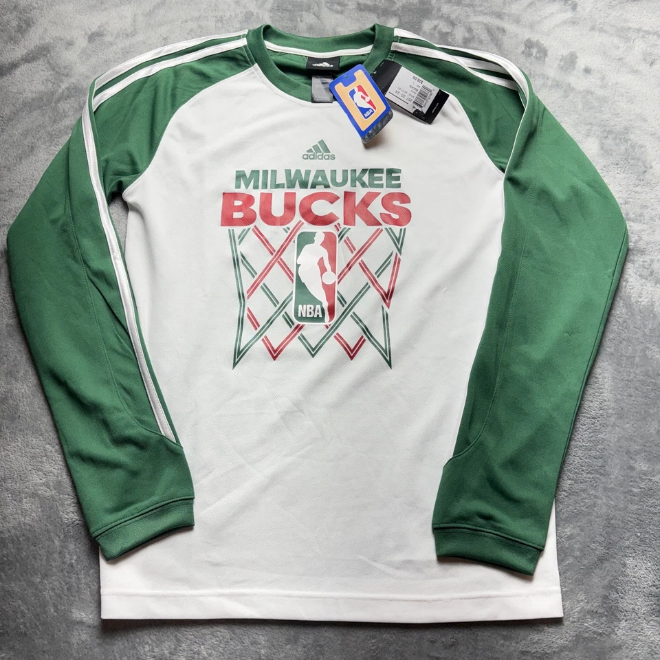 Camiseta deportiva vintage de los Milwaukee Bucks para niños grande blanca verde Adidas baloncesto NBA Foto 1 de 4