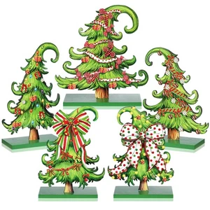 5 Piezas Caprichosas Decoraciones de Mesa de Navidad Madera Verde Lima Árbol de Navidad... - Imagen 1 de 6