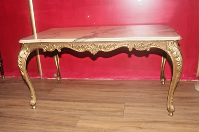 Mesa de centro barroca francesa estilo rococó bronze e mármore - Imagem 1 de 4
