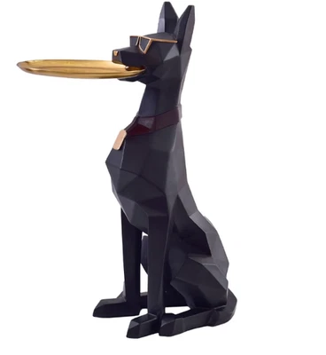 Bandeja de estatueta de cachorro Doberman decoração escultura enfeite para casa presente inauguração - Imagem 1 de 4