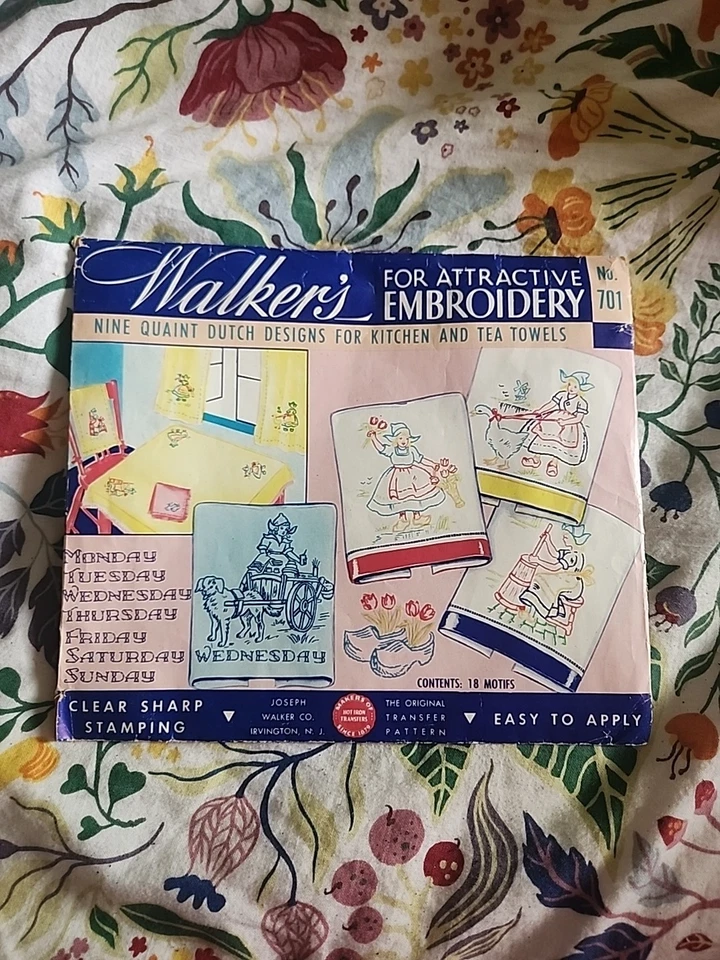 Vintage WALKER'S EMBROIDERY TRANSFER Dutch Designs for Kitchen & Tea Towels 701 - Image 1 of 2