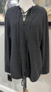 Neiman Marcus Cashmere Women’s L Lace Up Pullover Drawstring Bottom Cuff Accents - Picture 1 of 18