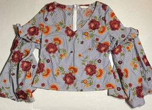 Blusa Boston Propia Popelina Rayas Floral Bordada Manga Campana Talla 8 Campesina - Imagen 1 de 13
