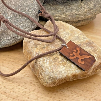 Gargantilla Surfer Colgante Hombre de las Cavernas Cuero Genuino Collar Largo Marrón Foto 1 de 4