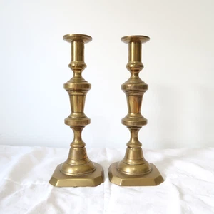 Pair Brass Candle Stick Vintage Antique 24cm Tall Victorian Patina Beehive - Picture 1 of 9