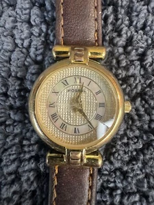 Vintage Fossil Womens Watch pc9275 Prism Crystal Brown Leather band Gold Tone - Picture 1 of 4