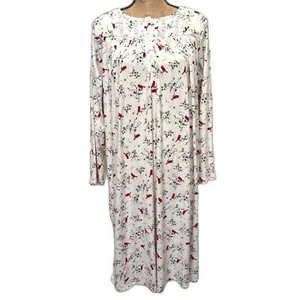 Secret Treasures Fleece Nightgown Mumu White Cardinal Bird Print Size Large - Picture 1 of 7