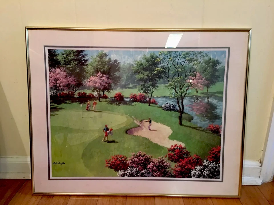 Arte de colección Sarnoff "Fuera de la trampa de arena" 28 X 22 firmado arte enmarcado impresión de golf Foto 1 de 4