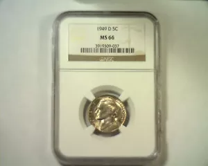 1949-D Jefferson Nickel NGC MS 66 BONITA MONEDA ORIGINAL DE BOBS MONEDAS ENVÍO RÁPIDO - Imagen 1 de 2