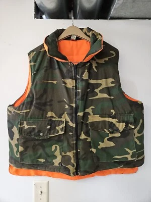 LOOK Mens XL Hunting Vest Reversible Orange Camo Quilted Pockets Ribbed Collar - Image 1 of 4