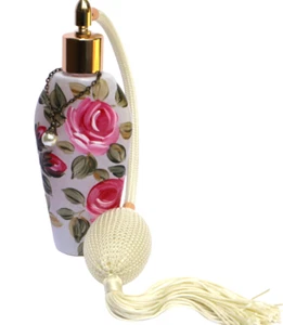 Vintage Style Hand Painted Rose Glass Perfume Atomizer Bottle Gift for Her - Picture 1 of 7