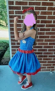 Rosie the Riveter patriotic/RWB wear, denim wear, pageant ooc girl size 6  - Picture 1 of 11