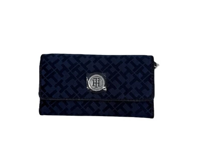 NEW Tommy Hilfiger Tri-fold Continental TH Clutch Checkbook & Wallet-Navy Blue - Image 1 of 3