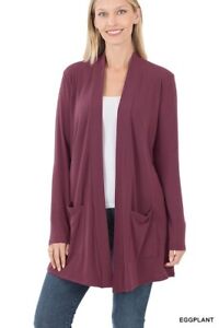 Womens Open Front Fly Away Cardigan Sweater Long Sleeve With Pockets Loose Drape