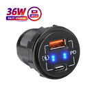New 36W 12V Dual Ports Type C PD QC3.0 USB Car Fast Charger Adapter For Car Boat