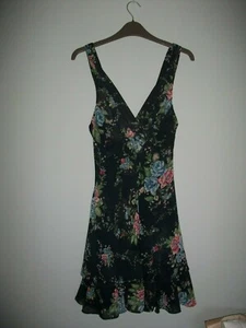 Vestido Kate Moss Topshop Azul Marino Gasa Rosa Ajuste Floral y Acampanado Volantes Volantes Talla 8 - Imagen 1 de 10