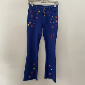 Floral Embroidered Girls Jeans Size 12 Bell Bottoms  - Picture 1 of 5