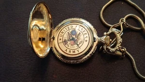 Goldene Taschenuhr mit Kette Desert Storm U.S. Army Tiempo Quarz - Bild 1 von 7