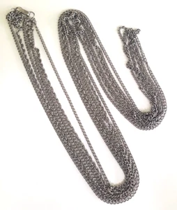 Vintage Multi Strand Chain Silver Tone Necklace 52" Fold Over Clasp - Picture 1 of 5