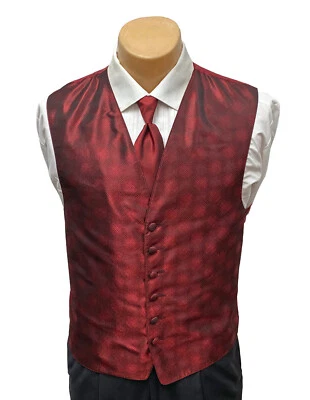 Men's Perry Ellis Red Tuxedo Vest with Matching Long Tie Wedding Prom Medium M - Image 1 of 4