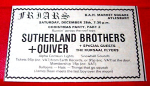 Sutherland Brothers/Quiver/Kursaal Flyers Gig ORIG 1974 Press/Mag ADVERT 3.5"x 2